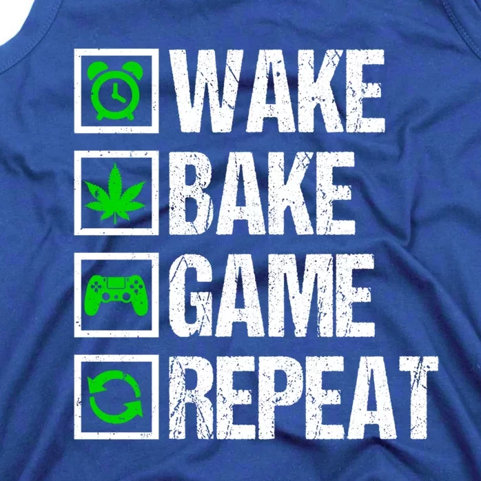 Wake Bake Game Repeat 420 Weed Cannabis Funny Gaming Gift Tank Top