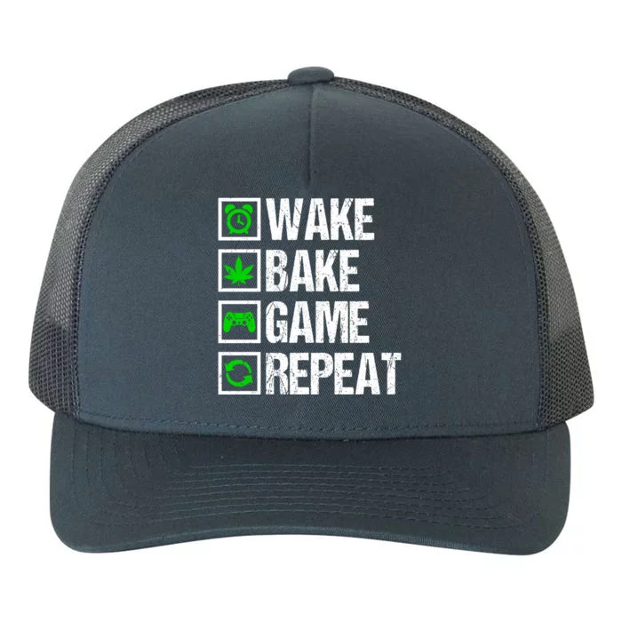 Wake Bake Game Repeat 420 Weed Cannabis Funny Gaming Gift Yupoong Adult 5-Panel Trucker Hat