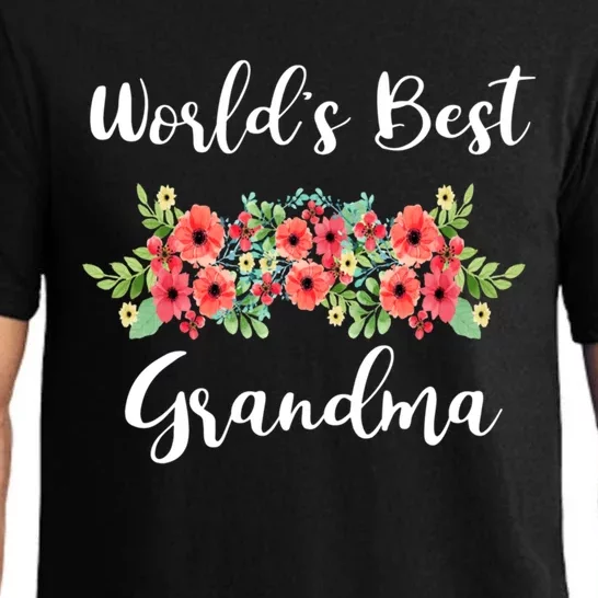 Worlds Best Grandma Flower Swag Gift Grandma Funny Gift Pajama Set