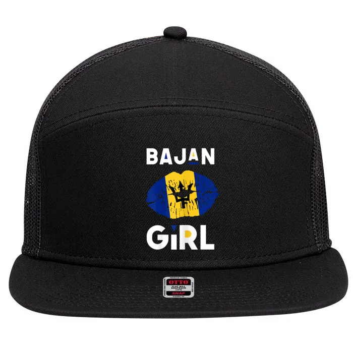 Womens Bajan Girl Barbados Girl Barbadian Flag Lips Barbadian 7 Panel Mesh Trucker Snapback Hat