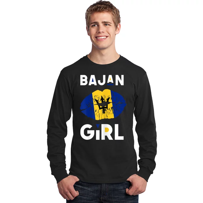 Womens Bajan Girl Barbados Girl Barbadian Flag Lips Barbadian Long Sleeve Shirt