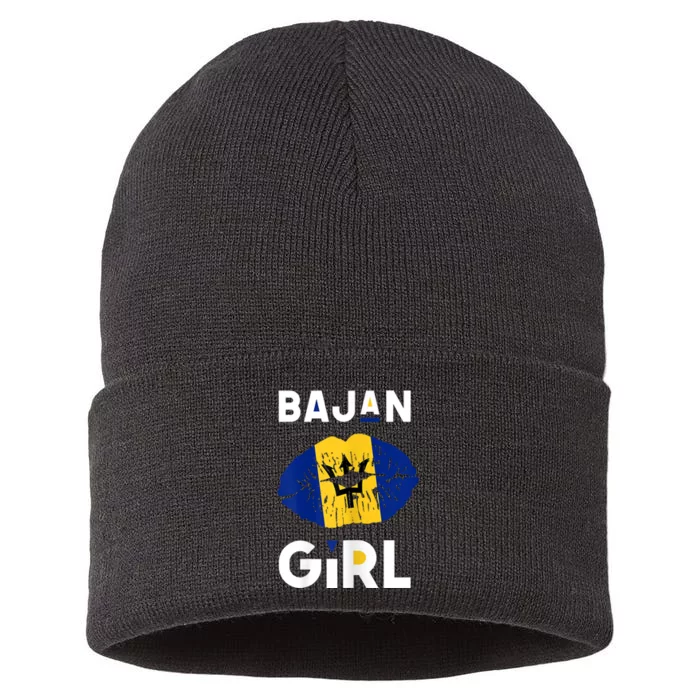 Womens Bajan Girl Barbados Girl Barbadian Flag Lips Barbadian Sustainable Knit Beanie