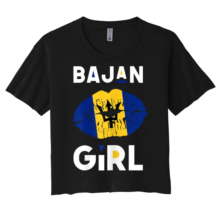 Womens Bajan Girl Barbados Girl Barbadian Flag Lips Barbadian Women's Crop Top Tee