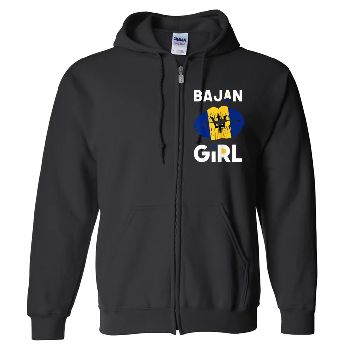 Womens Bajan Girl Barbados Girl Barbadian Flag Lips Barbadian Full Zip Hoodie