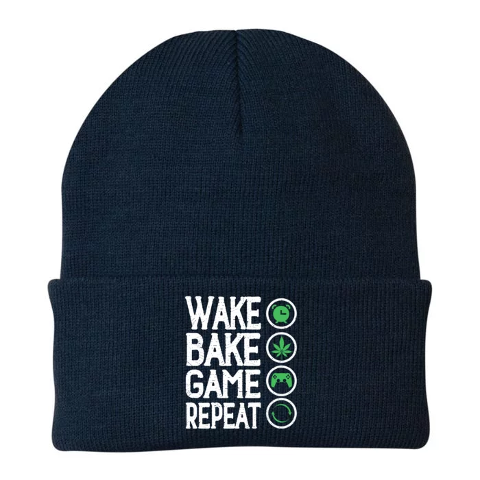 Wake Bake Game Repeat 420 Weed Cannabis Thc Stoner Smoke Cute Gift Knit Cap Winter Beanie