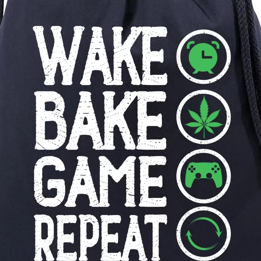 Wake Bake Game Repeat 420 Weed Cannabis Thc Stoner Smoke Cute Gift Drawstring Bag