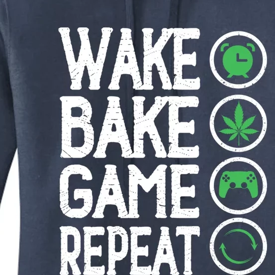 Wake Bake Game Repeat 420 Weed Cannabis Thc Stoner Smoke Cute Gift Women's Pullover Hoodie