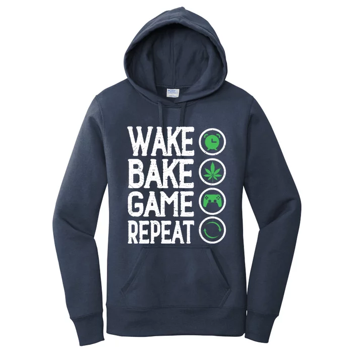 Wake Bake Game Repeat 420 Weed Cannabis Thc Stoner Smoke Cute Gift Women's Pullover Hoodie