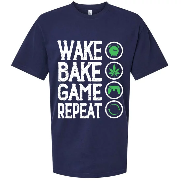 Wake Bake Game Repeat 420 Weed Cannabis Thc Stoner Smoke Cute Gift Sueded Cloud Jersey T-Shirt