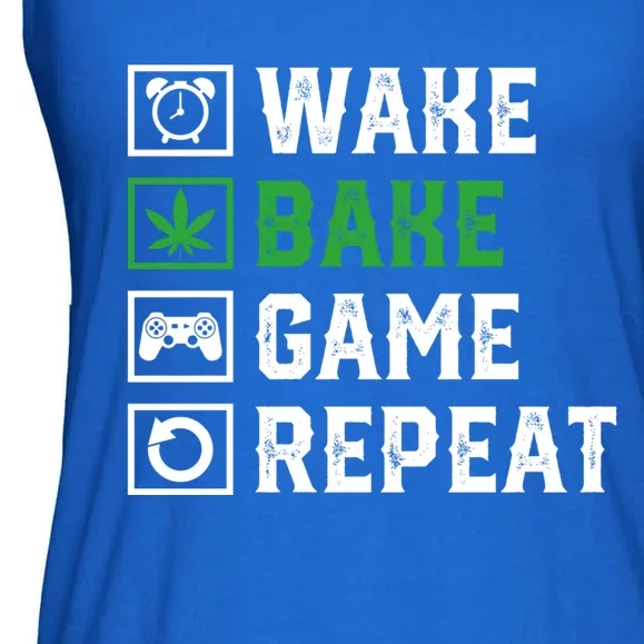 Wake Bake Game Repeat 420 Weed Cannabis Thc Stoner Gift Ladies Essential Flowy Tank