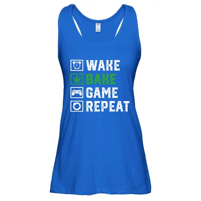 Wake Bake Game Repeat 420 Weed Cannabis Thc Stoner Gift Ladies Essential Flowy Tank