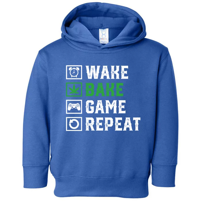 Wake Bake Game Repeat 420 Weed Cannabis Thc Stoner Gift Toddler Hoodie