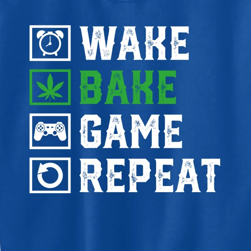 Wake Bake Game Repeat 420 Weed Cannabis Thc Stoner Gift Kids Sweatshirt