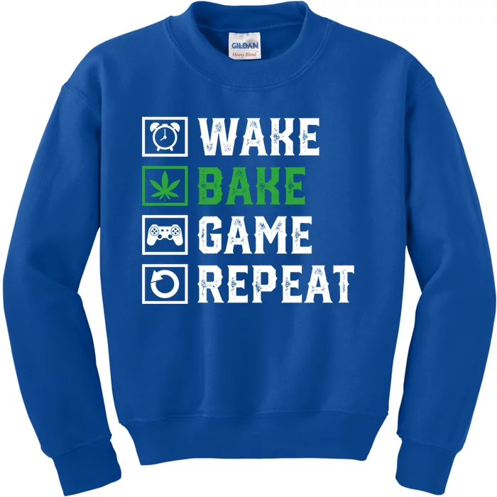 Wake Bake Game Repeat 420 Weed Cannabis Thc Stoner Gift Kids Sweatshirt