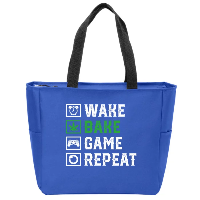 Wake Bake Game Repeat 420 Weed Cannabis Thc Stoner Gift Zip Tote Bag