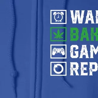 Wake Bake Game Repeat 420 Weed Cannabis Thc Stoner Gift Full Zip Hoodie