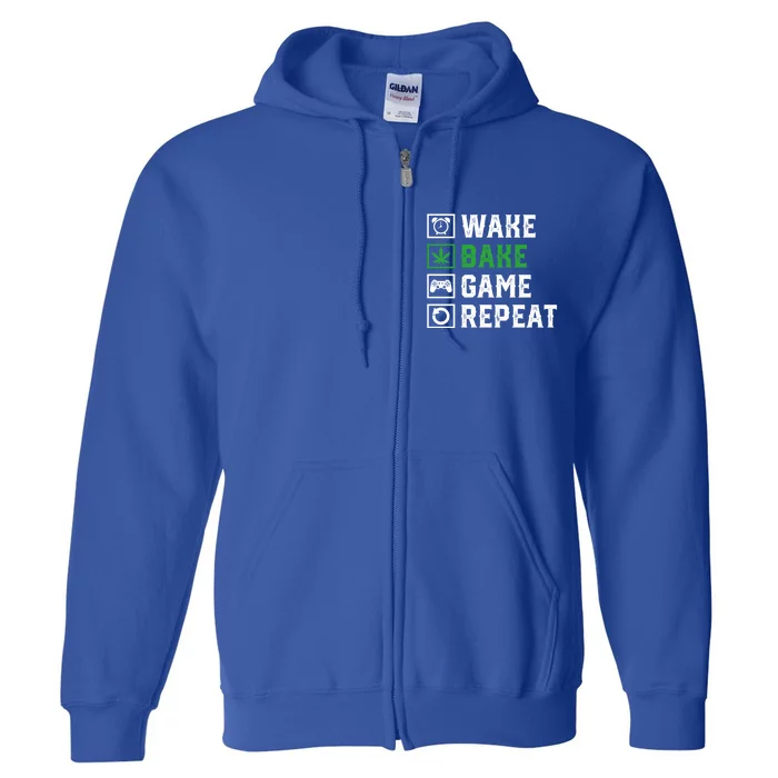 Wake Bake Game Repeat 420 Weed Cannabis Thc Stoner Gift Full Zip Hoodie