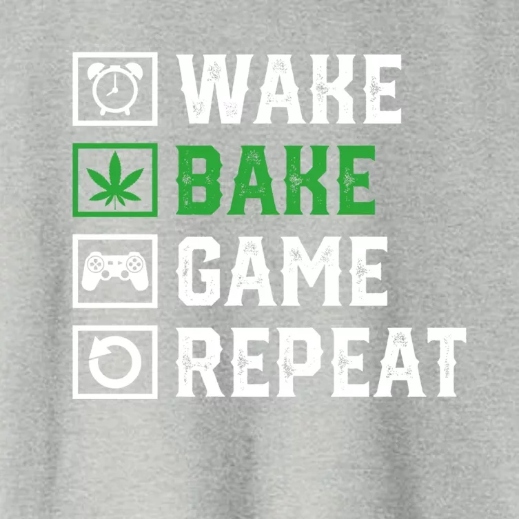 Wake Bake Game Repeat 420 Weed Cannabis Thc Stoner Gift Women's Crop Top Tee