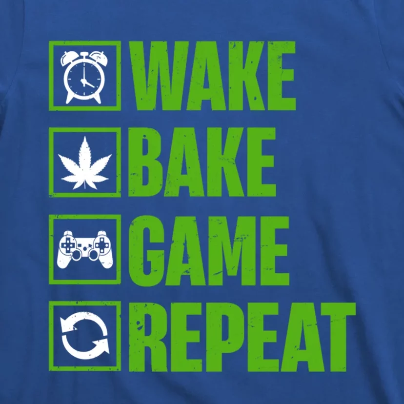 Wake Bake Game Repeat 420 Retro Weed Cannabis Thc Marijuana Funny Gift T-Shirt