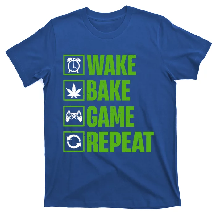 Wake Bake Game Repeat 420 Retro Weed Cannabis Thc Marijuana Funny Gift T-Shirt