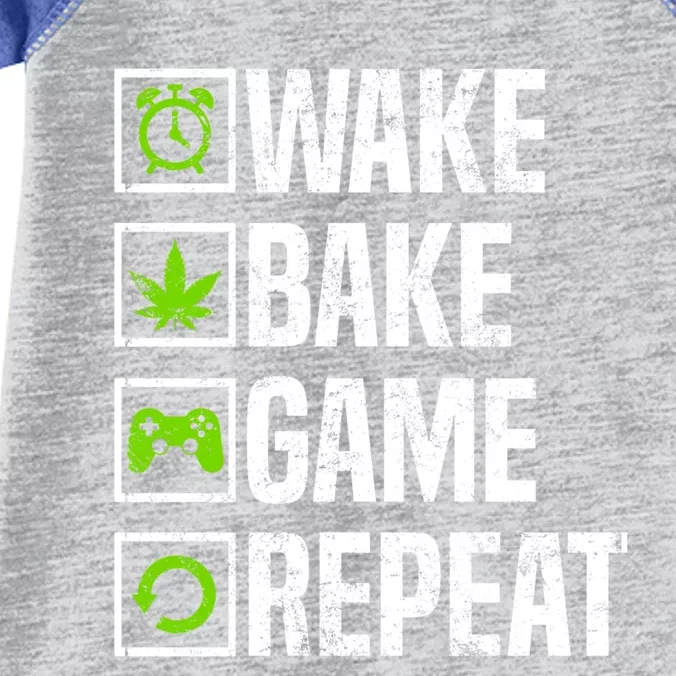 Wake Bake Game Repeat 420 Retro Weed Cannabis Thc Stoner Gift Infant Baby Jersey Bodysuit