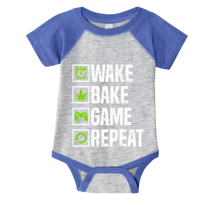 Wake Bake Game Repeat 420 Retro Weed Cannabis Thc Stoner Gift Infant Baby Jersey Bodysuit