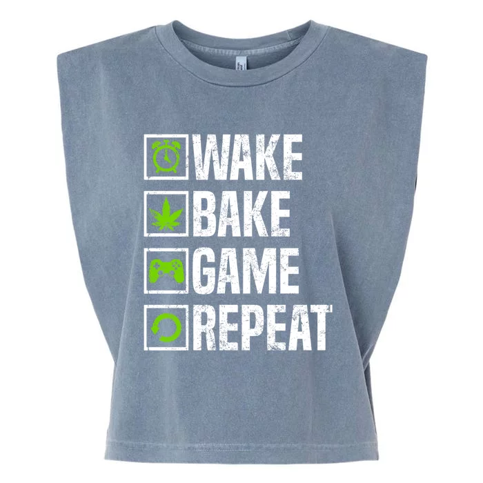 Wake Bake Game Repeat 420 Retro Weed Cannabis Thc Stoner Gift Garment-Dyed Women's Muscle Tee