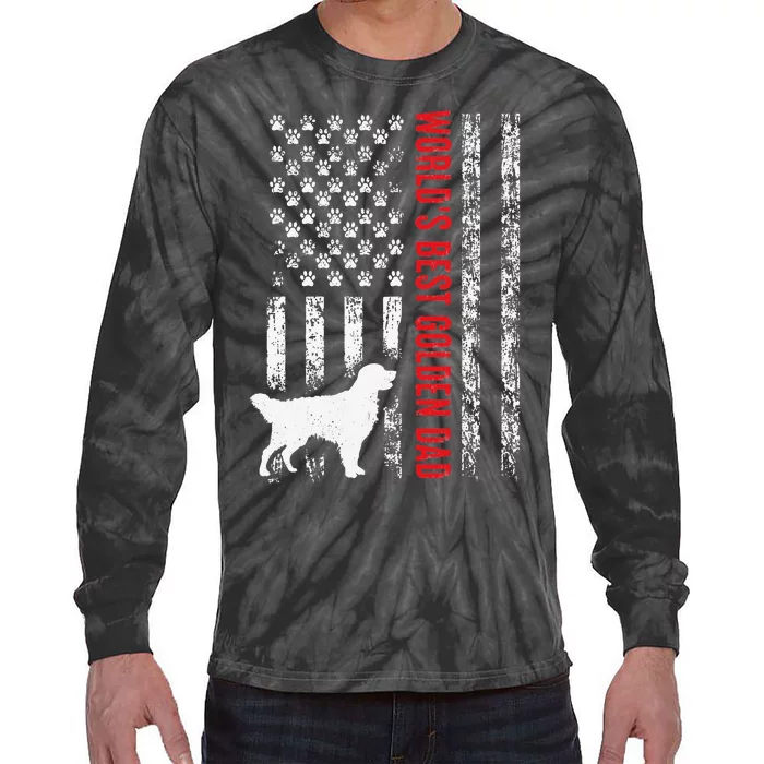 World's Best Golden Retriever Dad Vintage American US Flag Tie-Dye Long Sleeve Shirt