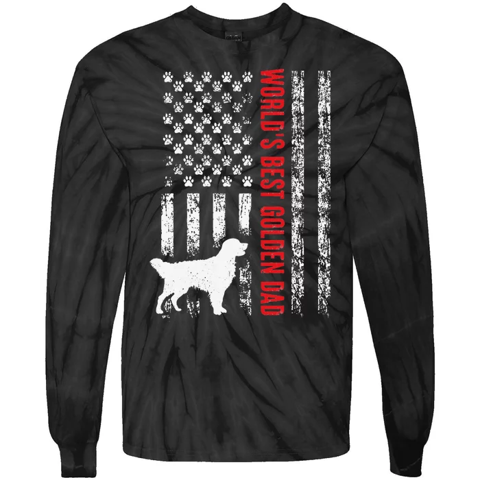 World's Best Golden Retriever Dad Vintage American US Flag Tie-Dye Long Sleeve Shirt