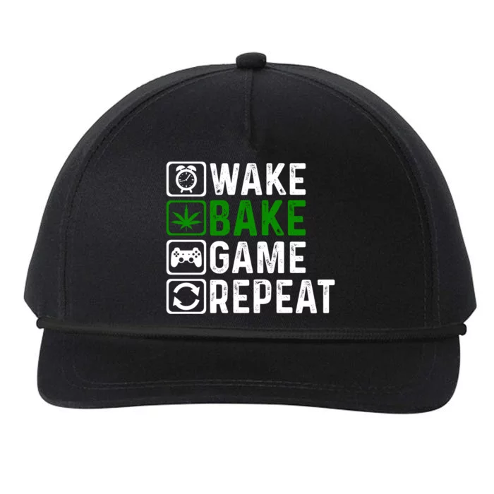 Wake Bake Game Repeat Marijuana Weed Lover Weed Gift Snapback Five-Panel Rope Hat