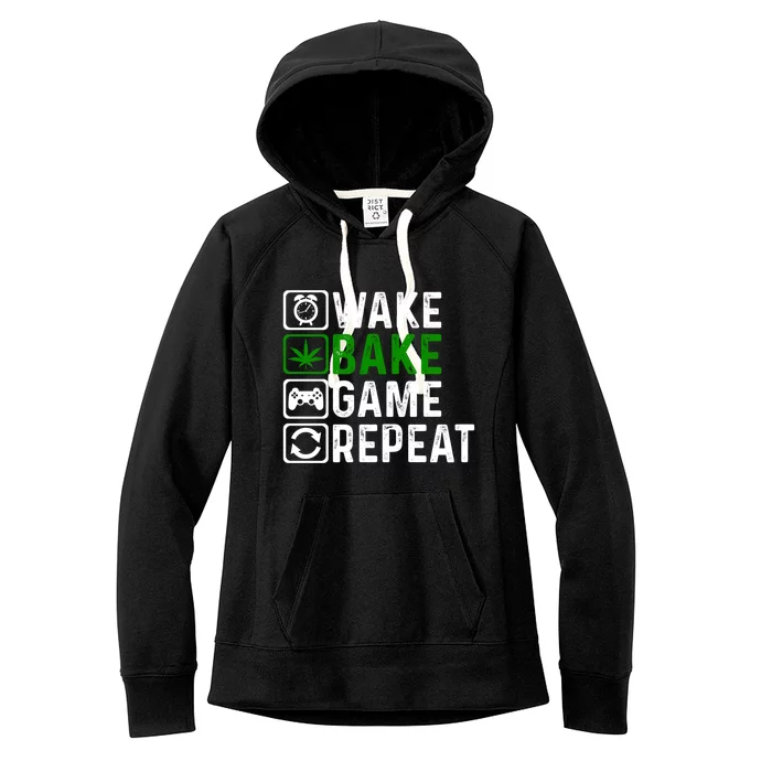 Wake Bake Game Repeat Marijuana Weed Lover Weed Gift Women's Fleece Hoodie