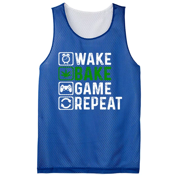 Wake Bake Game Repeat Marijuana Weed Lover Weed Gift Mesh Reversible Basketball Jersey Tank