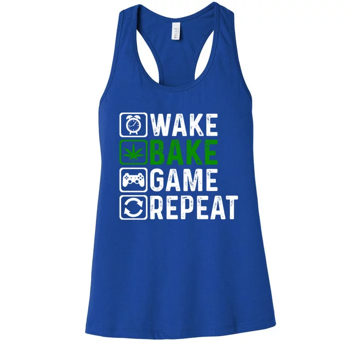 Wake Bake Game Repeat Marijuana Weed Lover Weed Gift Women's Racerback Tank