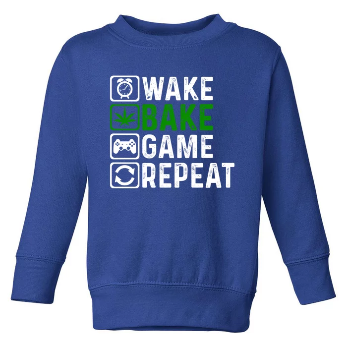 Wake Bake Game Repeat Marijuana Weed Lover Weed Gift Toddler Sweatshirt