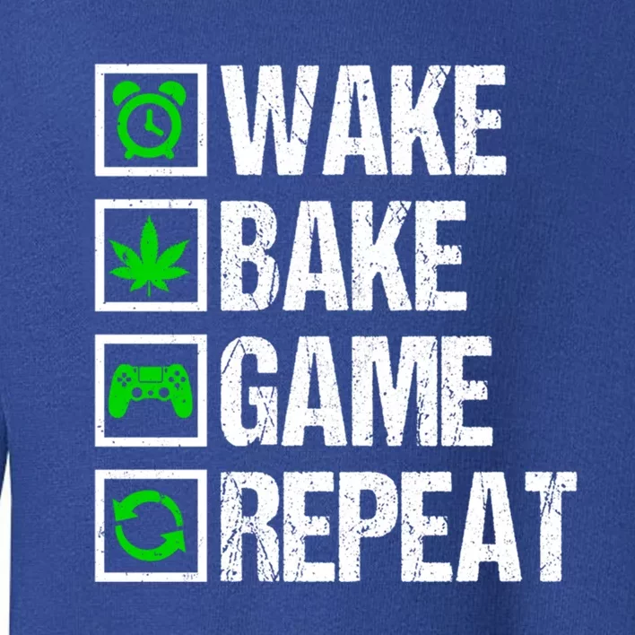 Wake Bake Game Repeat 420 Weed Cannabis Funny Gaming Gift Toddler Sweatshirt