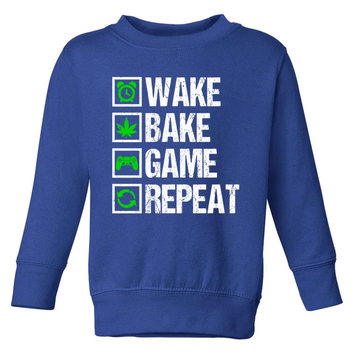 Wake Bake Game Repeat 420 Weed Cannabis Funny Gaming Gift Toddler Sweatshirt