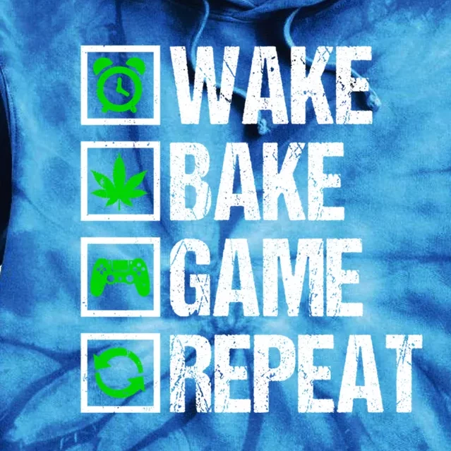 Wake Bake Game Repeat 420 Weed Cannabis Funny Gaming Gift Tie Dye Hoodie