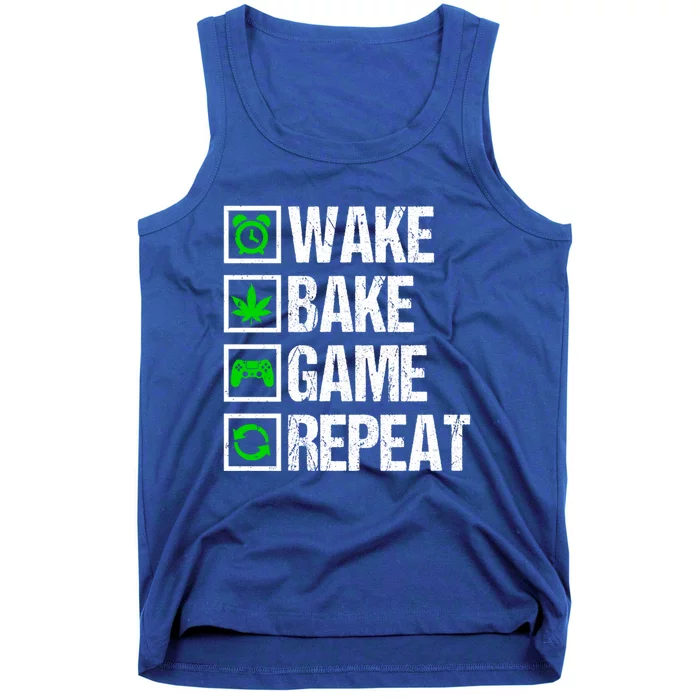 Wake Bake Game Repeat 420 Weed Cannabis Funny Gaming Gift Tank Top