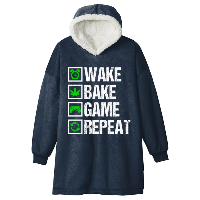 Wake Bake Game Repeat 420 Weed Cannabis Funny Gaming Gift Hooded Wearable Blanket