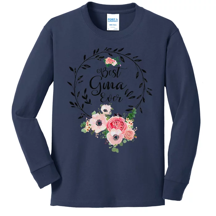 Womens Best Gma Ever Floral Decoration Grandma Kids Long Sleeve Shirt