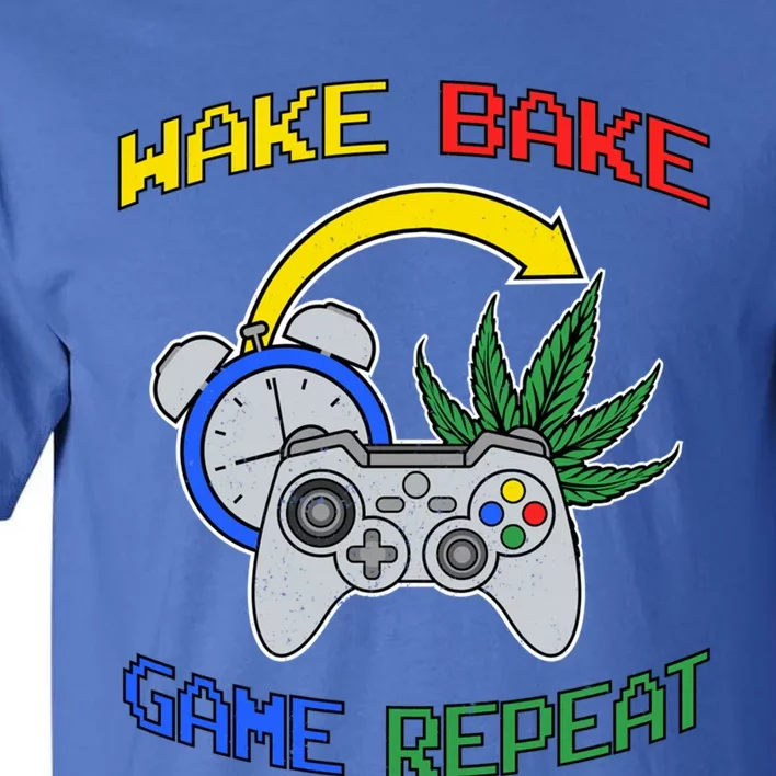 Wake Bake Game Repeat Weed Cannabis Smoker Gamer Gaming Gift Tall T-Shirt