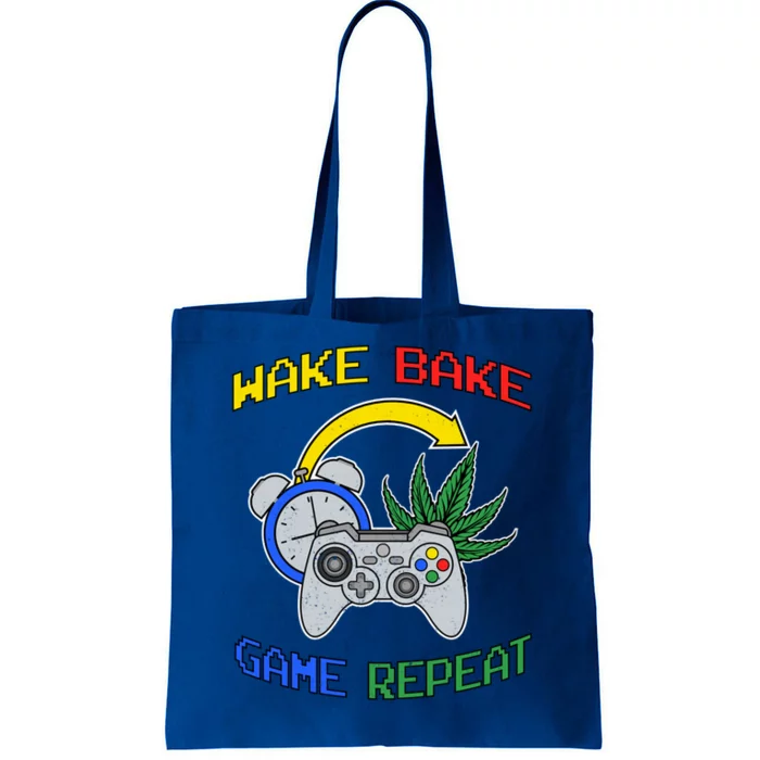 Wake Bake Game Repeat Weed Cannabis Smoker Gamer Gaming Gift Tote Bag