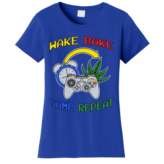 Wake Bake Game Repeat Weed Cannabis Smoker Gamer Gaming Gift Women's T-Shirt