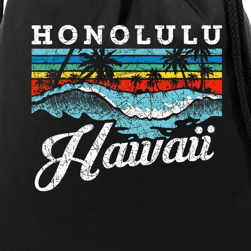 Waves Beach Honolulu Hawaiian Summer Surfing Retro Hawaii Drawstring Bag