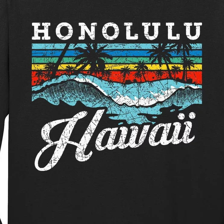 Waves Beach Honolulu Hawaiian Summer Surfing Retro Hawaii Tall Long Sleeve T-Shirt