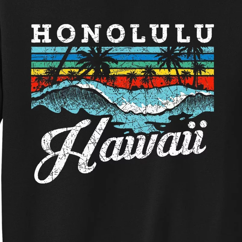 Waves Beach Honolulu Hawaiian Summer Surfing Retro Hawaii Tall Sweatshirt