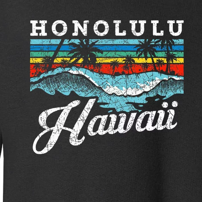 Waves Beach Honolulu Hawaiian Summer Surfing Retro Hawaii Toddler Sweatshirt