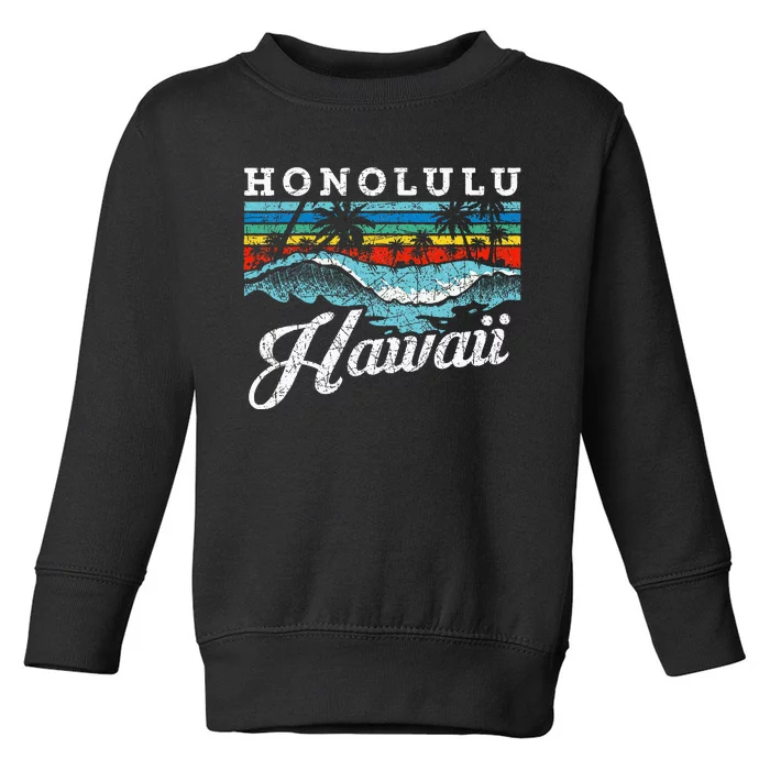 Waves Beach Honolulu Hawaiian Summer Surfing Retro Hawaii Toddler Sweatshirt