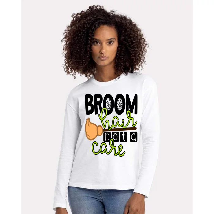 Witch Broom Hair Not A Care Halloween Teacher Mom Wife Gift Womens Cotton Relaxed Long Sleeve T-Shirt