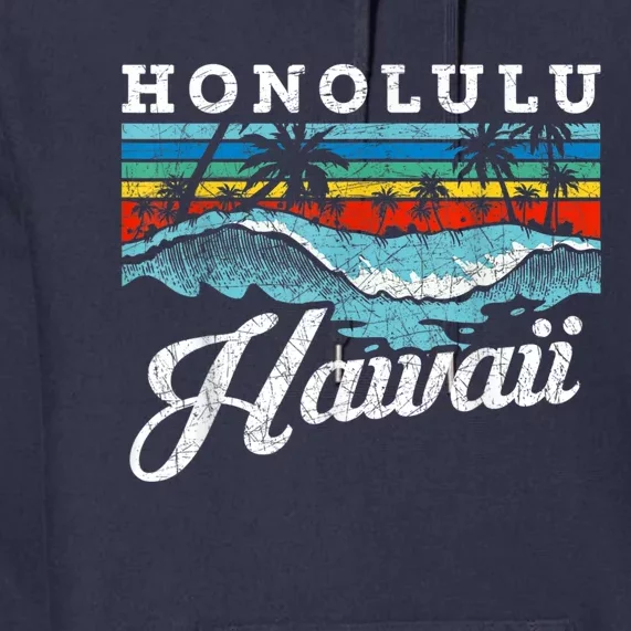 Waves Beach Honolulu Hawaiian Summer Surfing Retro Hawaii Premium Hoodie